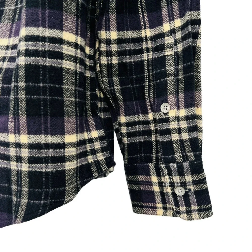 True Religion Mens Black Tan Fleece Plaid Shirt Sz Small Travertine Workwear NWT